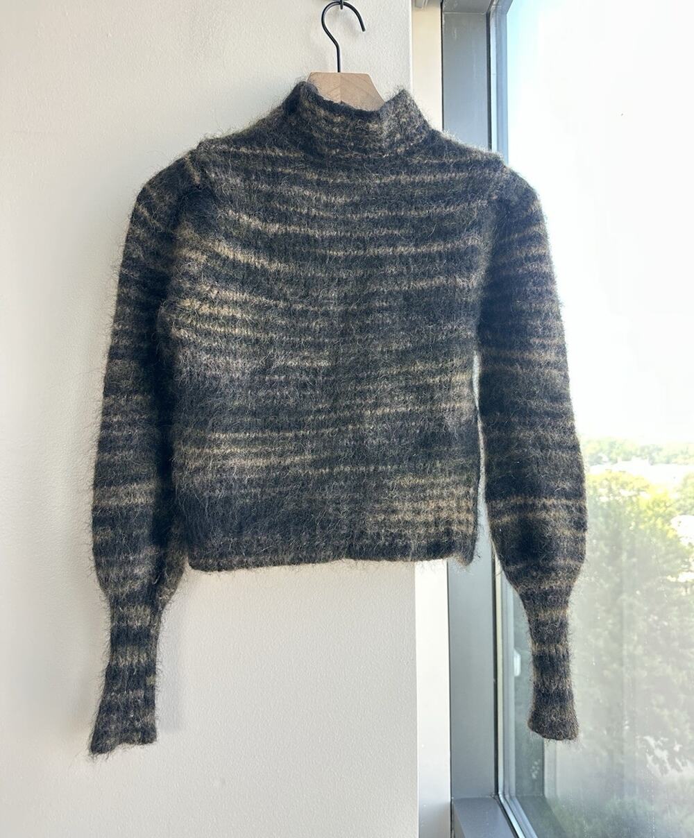 Veronica Beard Alston Alpaca Striped Knit Mock Neck Pullover Sweater Women's S